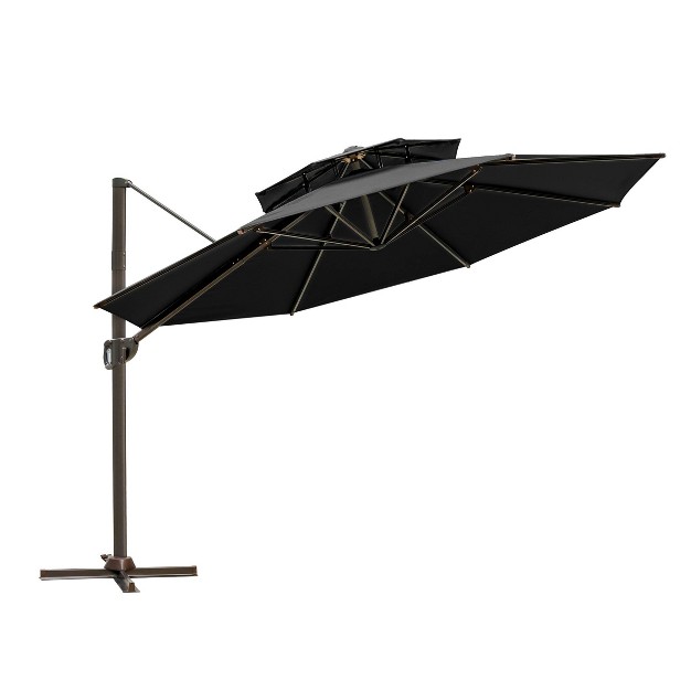 11 5 x27 Double Top Round Cantilever Umbrella Aluminum Offset Uv resistant Polyester Adjustable Crank Crestlive Products