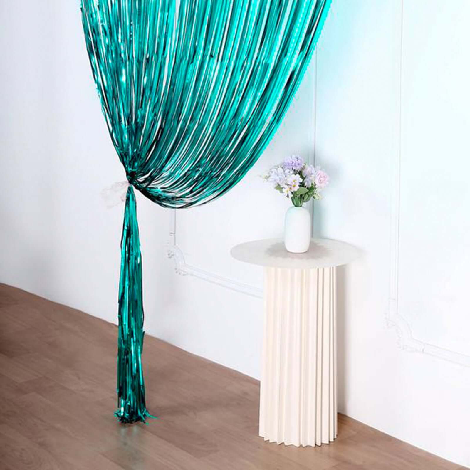 Turquoise Metallic Tinsel Foil Fringe Doorway Curtain Party Backdrop 8ft