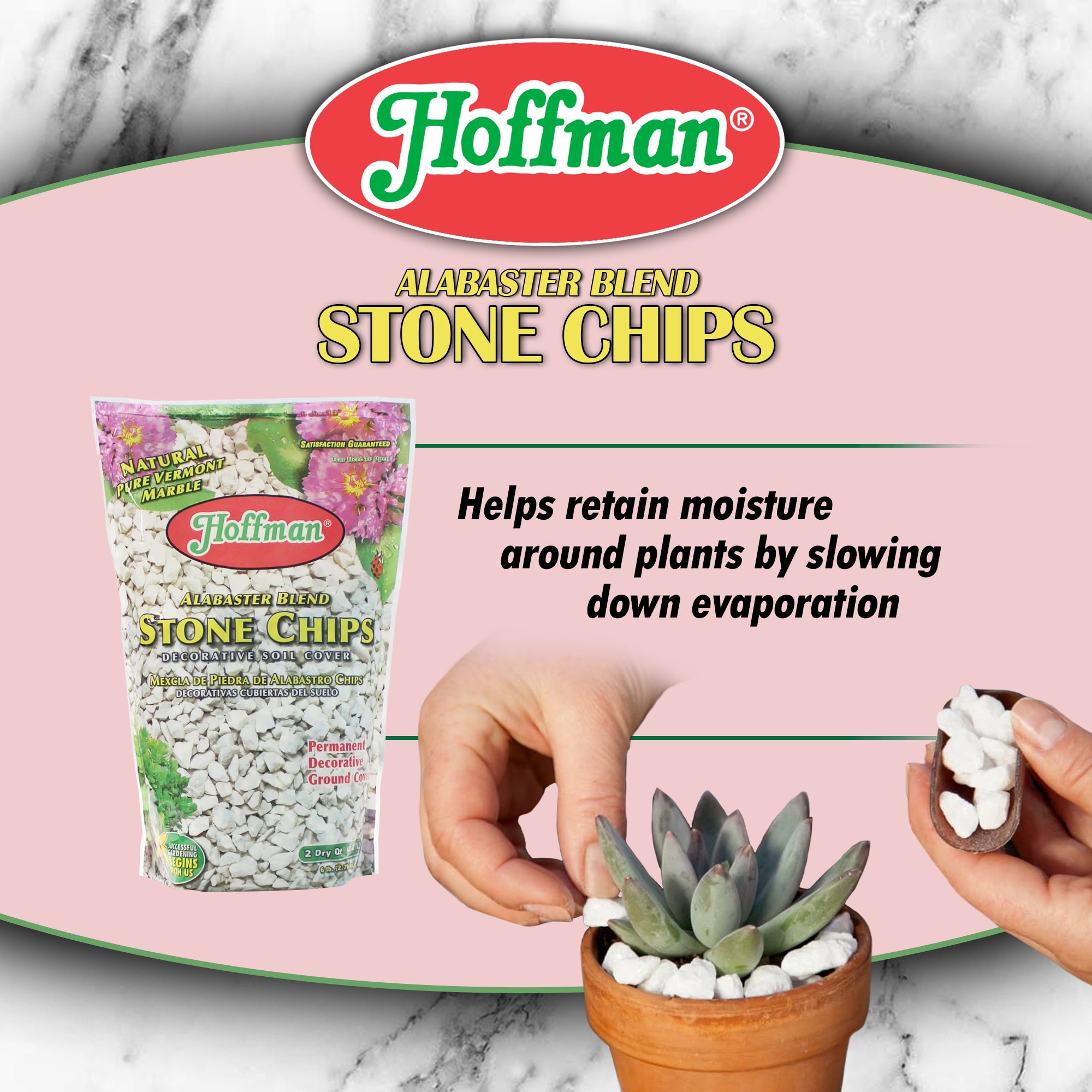 Hoffman Alabaster Blend Stone Chips Decorative Soil Cover, 2 Quarts