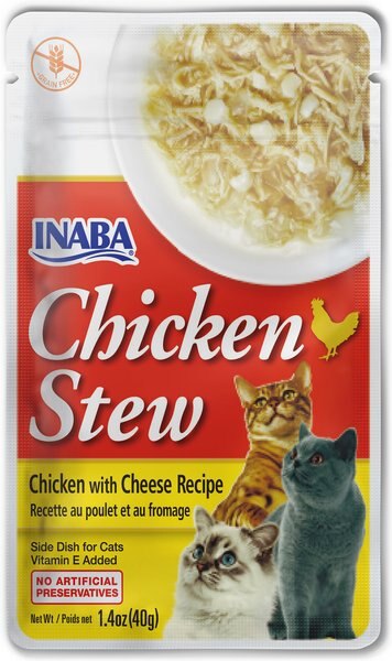 Inaba Chicken Stew Chicken with Cheese Recipe Grain-Free Cat Food Topper， 1.4-oz pouch