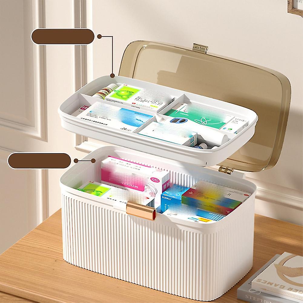 Portable Storage Clear 2 Tiers Plastic Medicine Storage Box Big Capacity Emergency