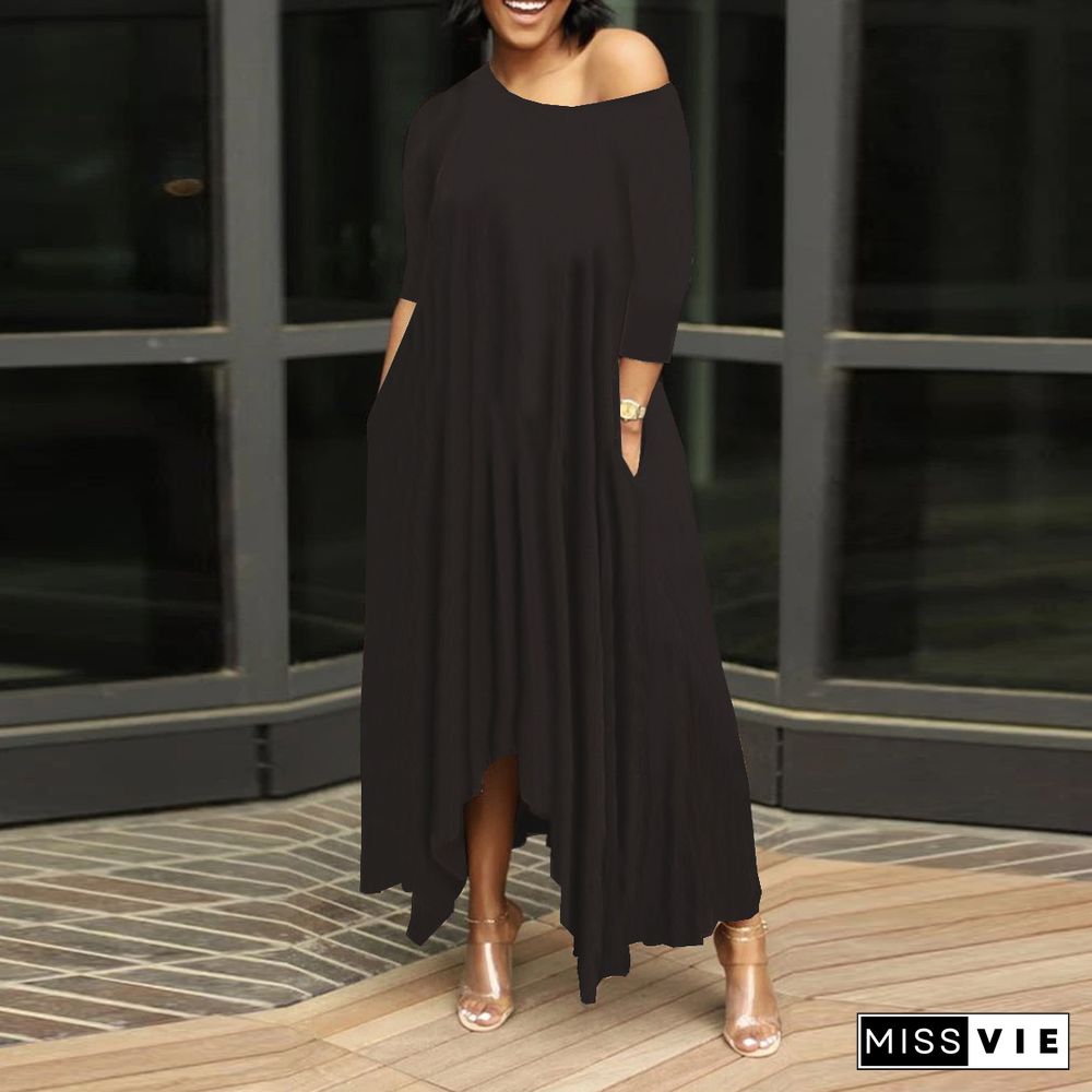 One Shoulder Asymmetric Slit Tee Dress