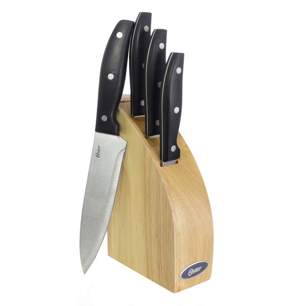 Oster Granger 5 Piece Stainless Steel Cutlery Knife Set With Half Moon Natural Wood Block