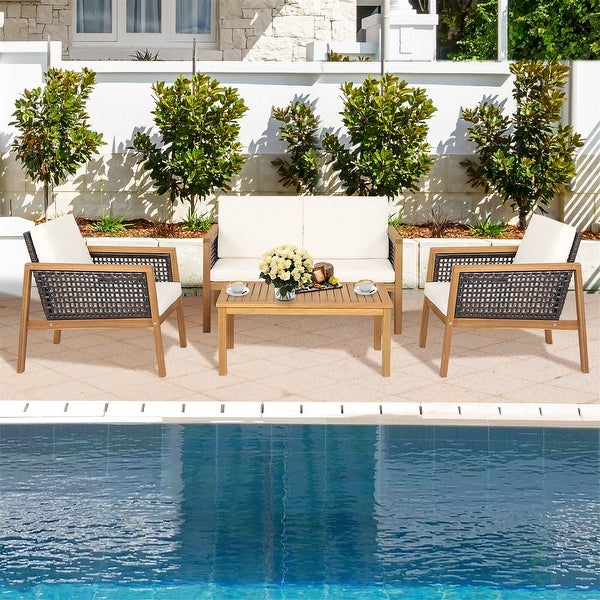 4-Piece Patio Rattan Furniture Set with Removable Cushions - Overstock - 37500663