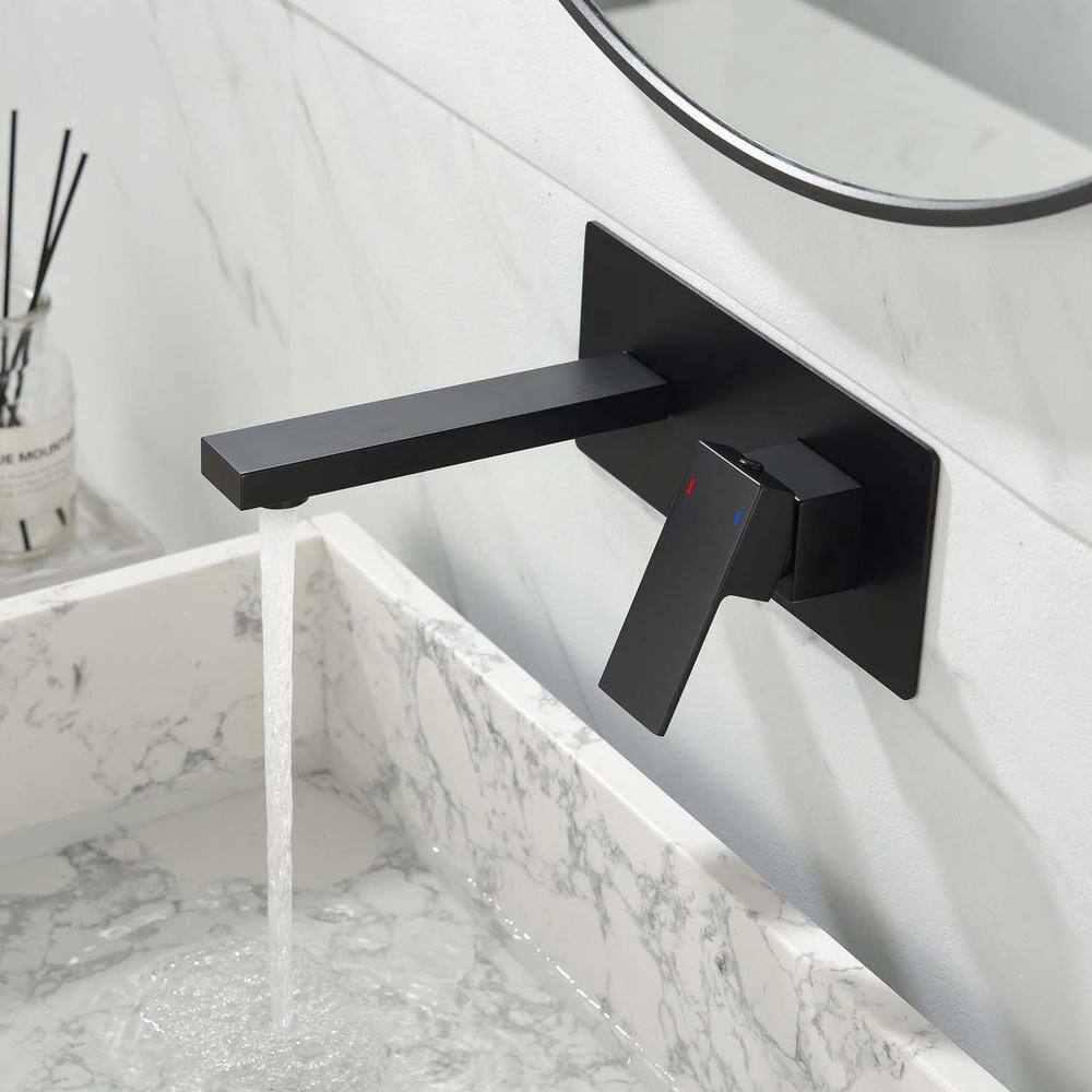 GIVING TREE Single Handle Wall Mounted Faucet with HotCold Indicators Included Valve Supply Lines in Matte Black RMHDFAUC0047