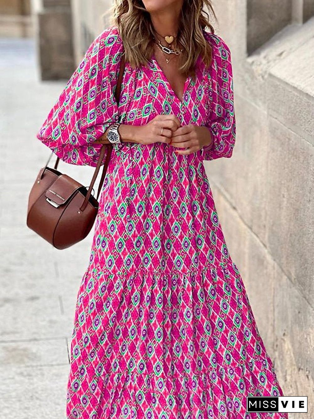 Women'S Dresses Bohemian Print Short Sleeve Dress