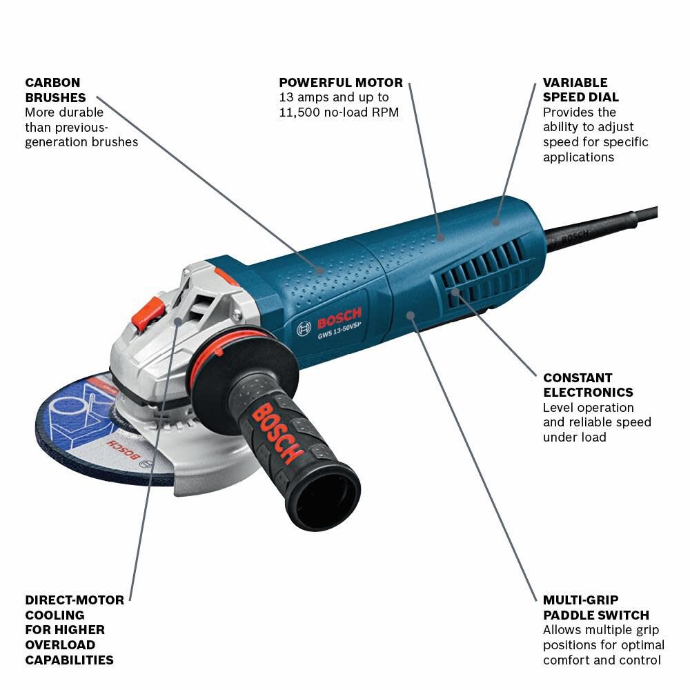 Bosch 5 In. Angle Grinder Variable Speed with Paddle Switch GWS13-50VSP from Bosch