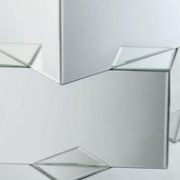 Mirror and Glass End Table with Unique Geometrical Base Design， Silver - 23.62 H x 19.69 W x 19.69 L Inches