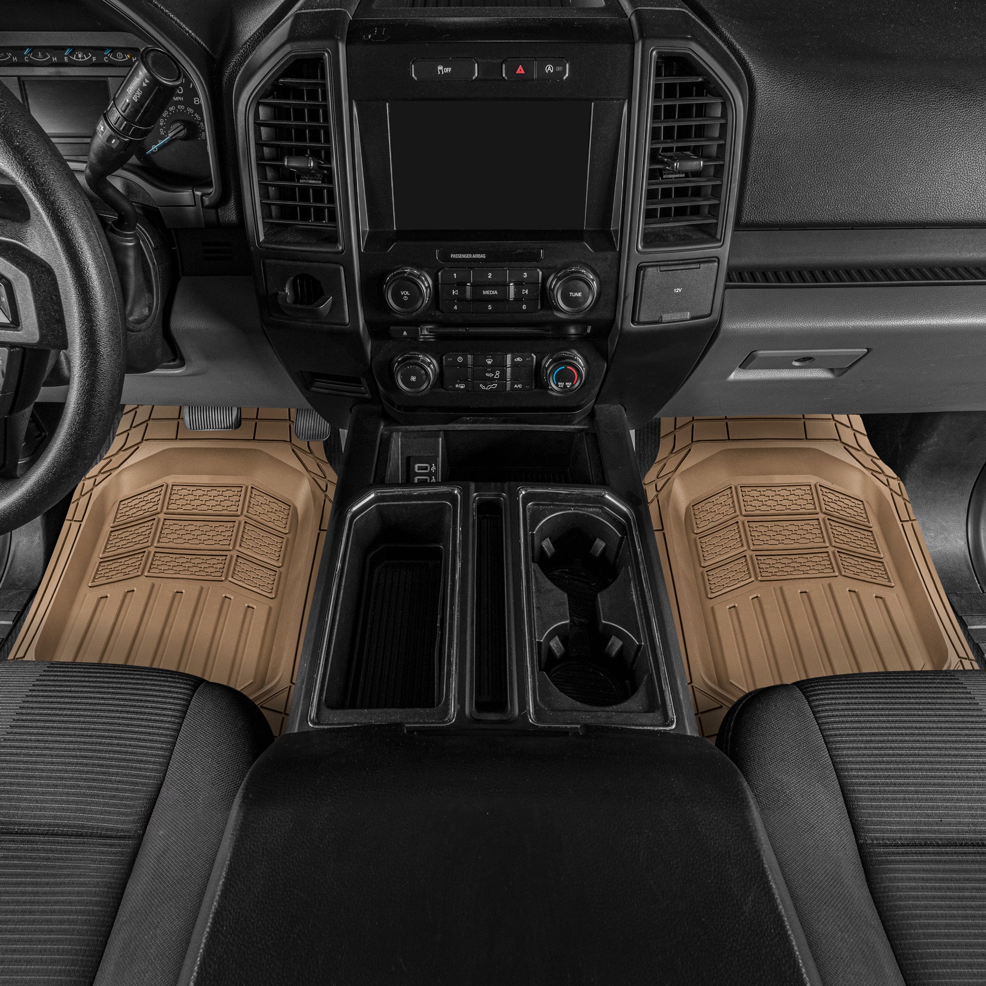 CAT CAMT-9014 (4-Piece) Deep Dish Rubber Truck Floor Mats， Trim To Fit for Car Truck SUV and Van， All Weather Total Protection Durable Liners Heavy Duty Odorless