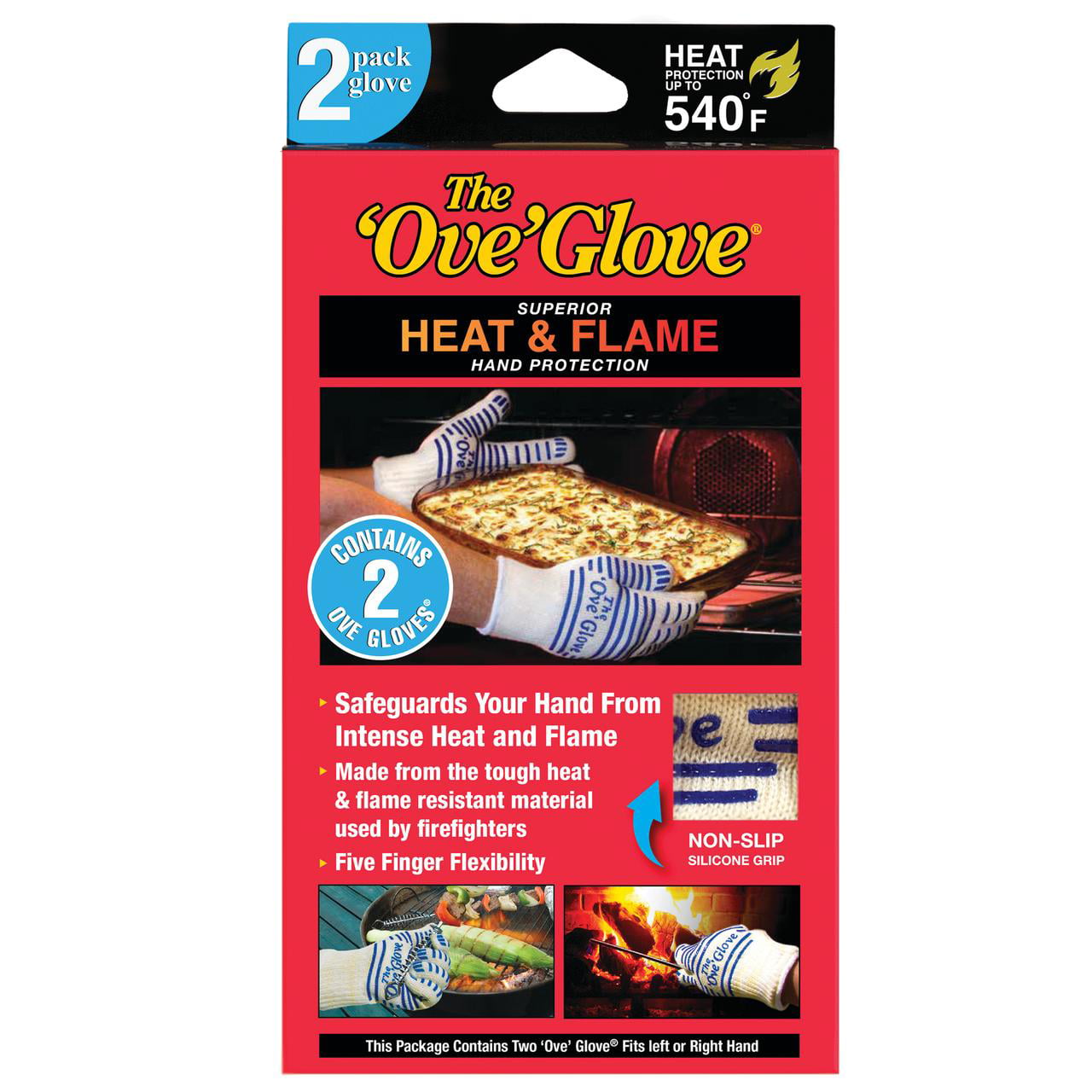 Ove Glove 2 Pack Oven Mitts | Superior Hand Protection from Heat and Flame |  Kitchen or Grilling | Anti-Slip and Withstands Extreme Heat up to 540 Degrees | The ORIGINAL Ove' Glove