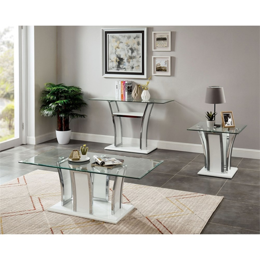 Furniture of America Manhattan Metal 3 Piece Coffee Table Set in Black   Contemporary   Coffee Table Sets   by Homesquare  Houzz