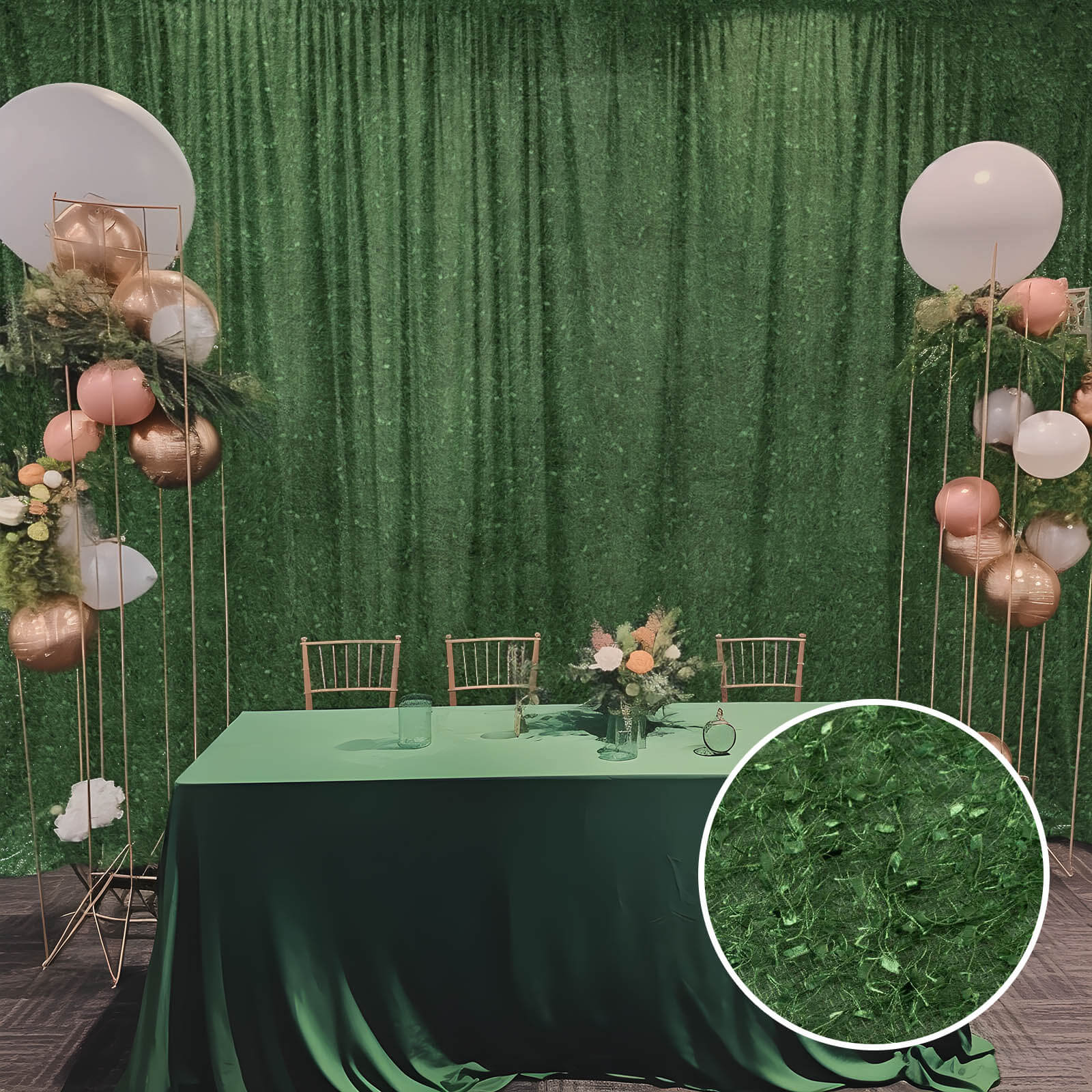 Green Fringe Shag Polyester Backdrop Drape Curtain, Minky Fabric Event Divider Panel - 8ftx8ft