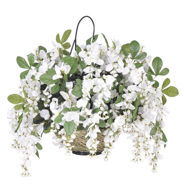 Faux White Wisteria Hanging Basket