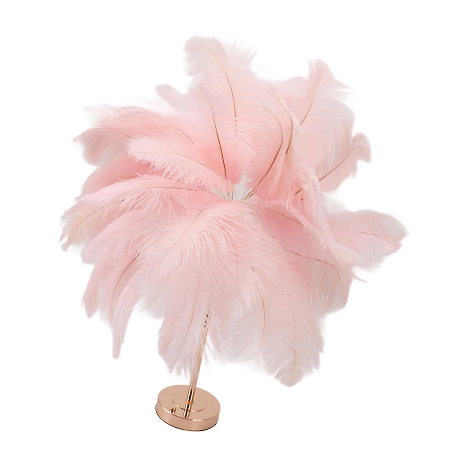 Ostrich Feather Table Lamp Rechargeable Modern Romantic Decoration Lamp Bedroom Bedside Lamp for Home Decoration Pink