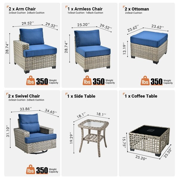 HOOOWOOO 9piece Outdoor Patio Wicker Furniture Set with Coffee Table