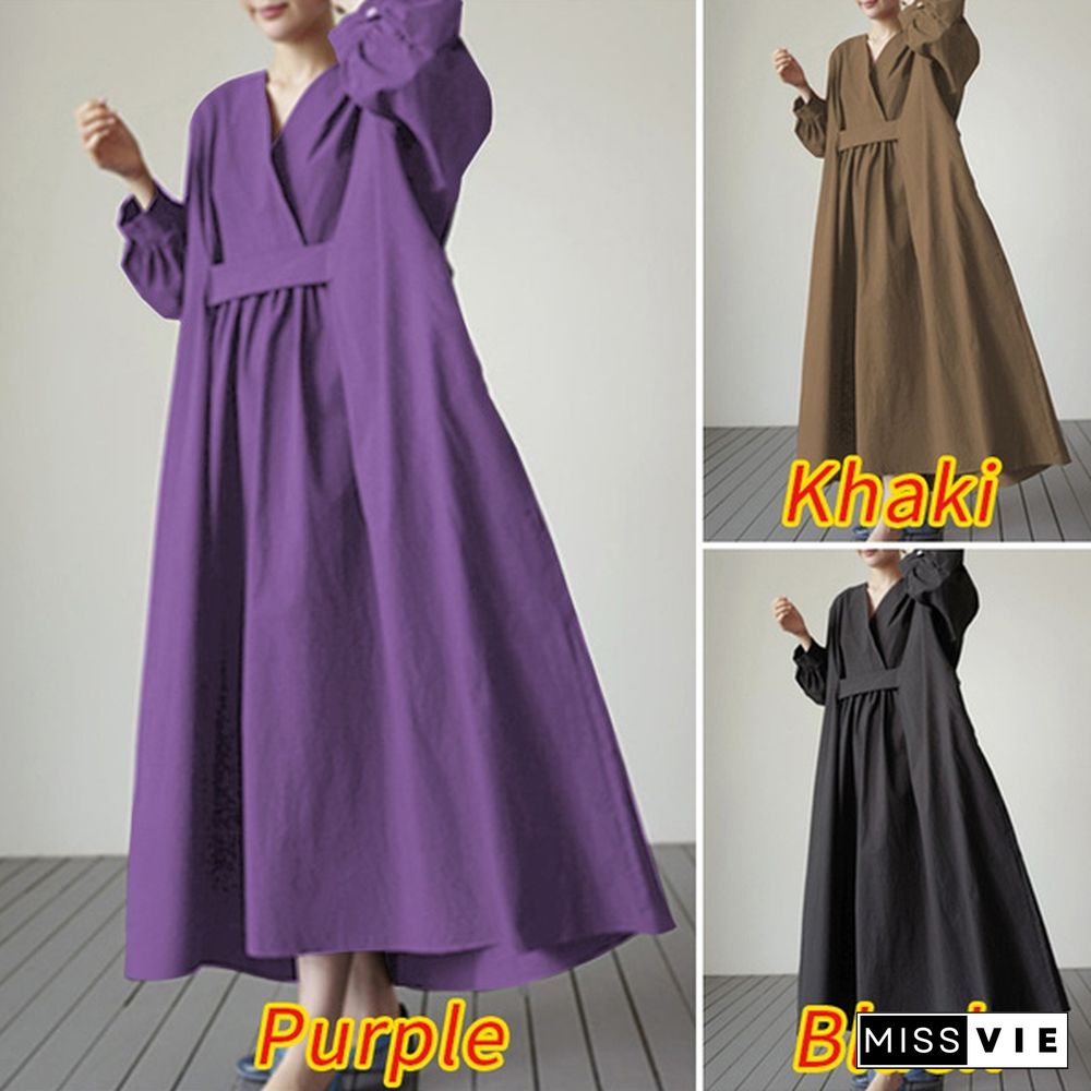 VONDA Casual Black Oversized Maxi Dress Loose Solid Color Autumn Fashion Women's Kaftan Dress