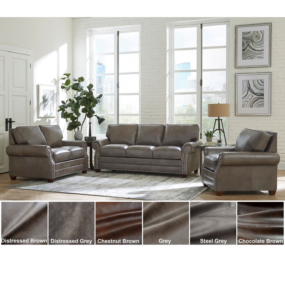 Made in USA Vernon Top Grain Leather Sofa  Loveseat and Chair Set