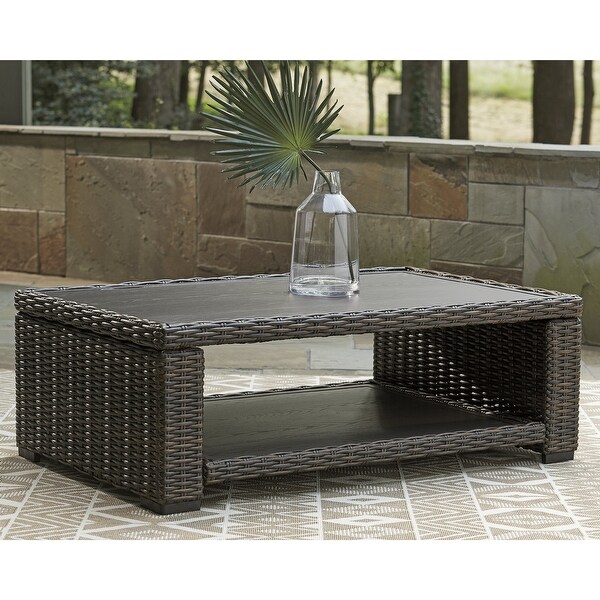 Signature Design by Ashley Grasson Lane Brown Outdoor Coffee Table with 2 End Tables