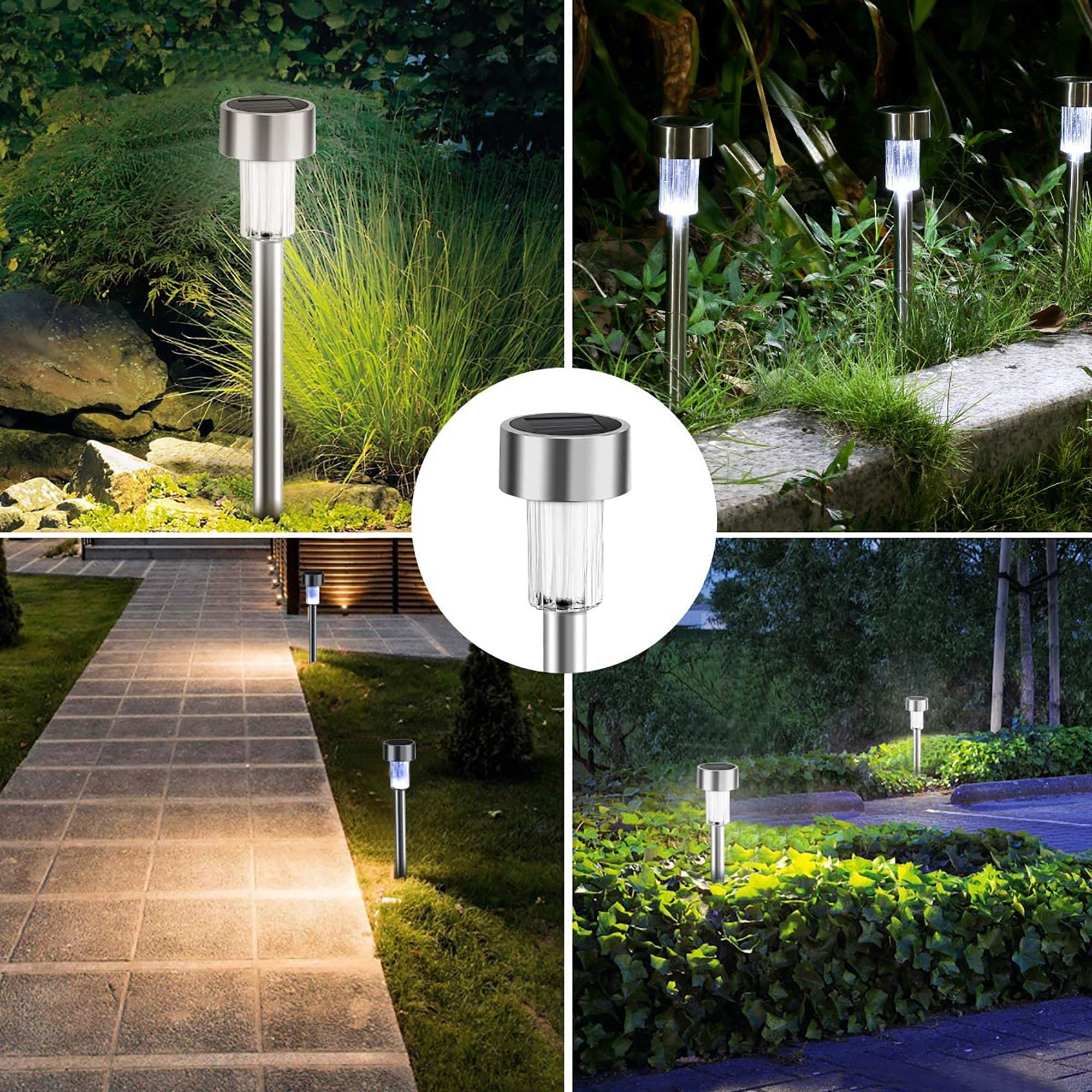 JOPESO 12Pack Solar Landscape Lights Outdoor LED Lawn Lamp Solar Powered Garden Pathway Light Waterproof Seal Stainless Steel Sidwalk Lights for Walkway Yard Backyard Lawn Garden Decor (White Light)