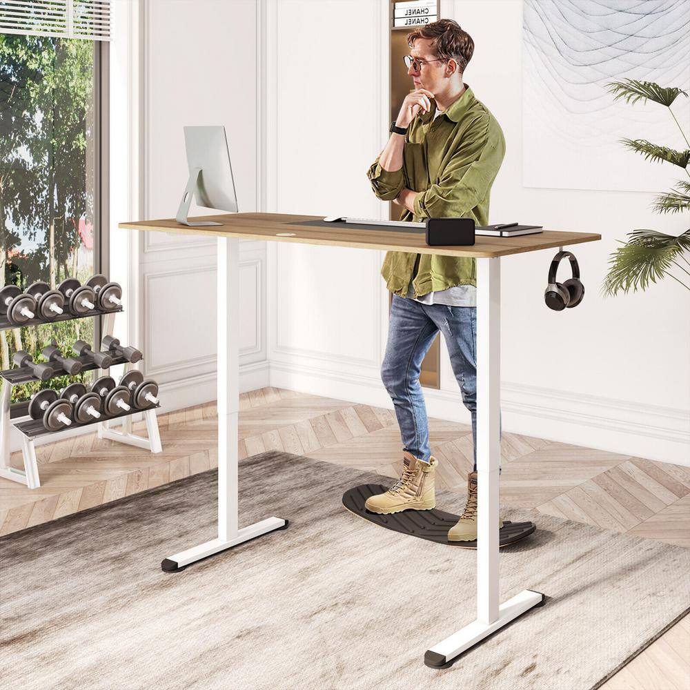 Gymax 55 in. Oak Electric Standing Desk Height Adjustable Home Office Table with Hook GYM10820