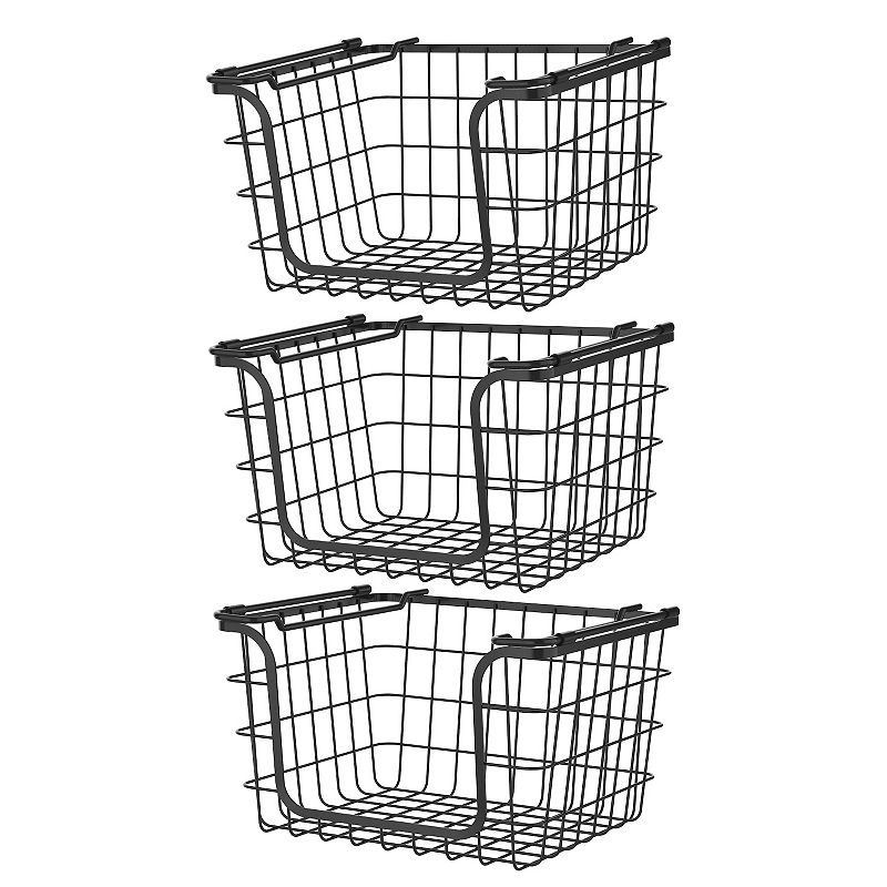 Oceanstar Stackable Metal Wire Storage Basket Set for Pantry， Countertop， Kitchen or Bathroom， Set of 3