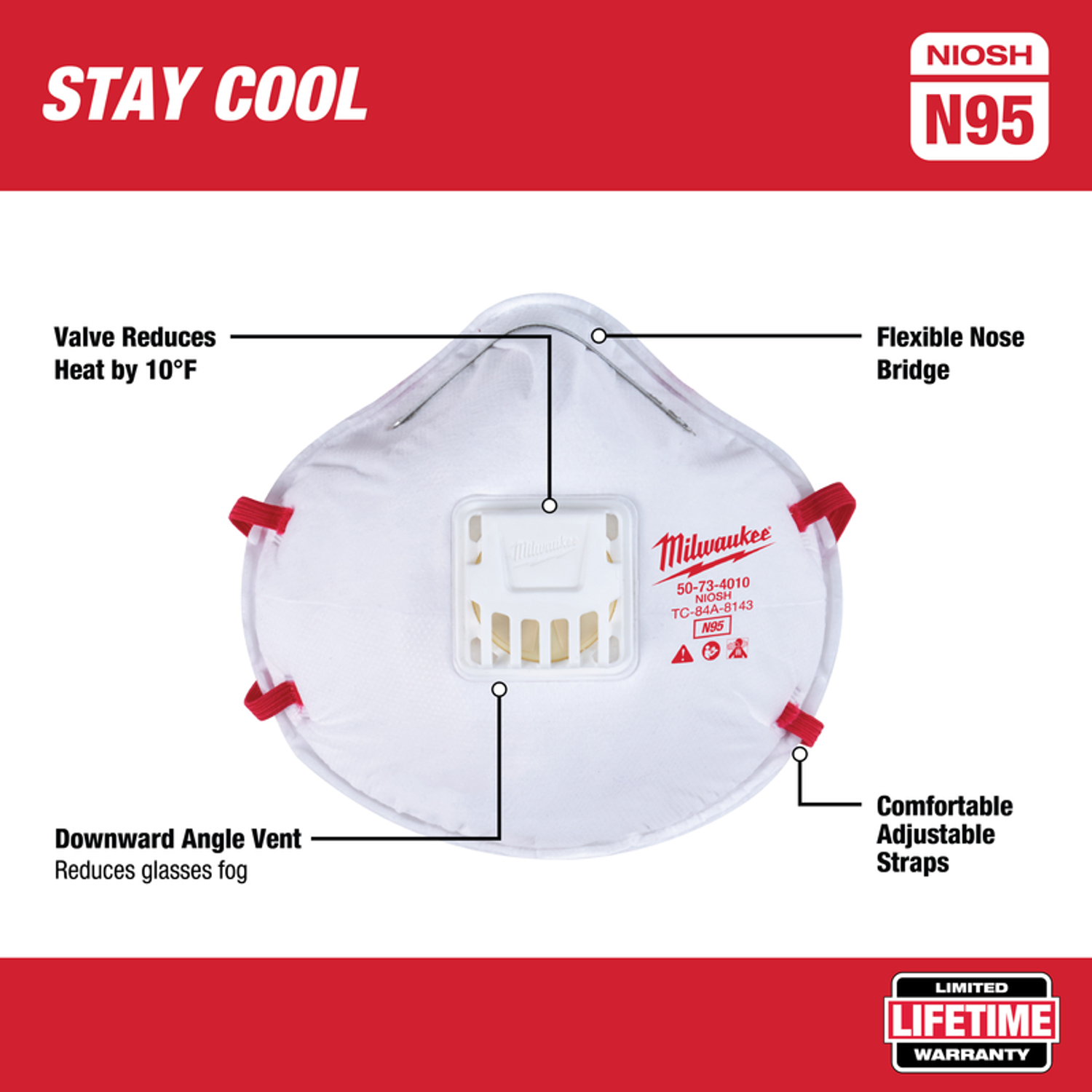 MW N95 Multi-Purpose Respirator Valved White One Size Fits All 1 pk