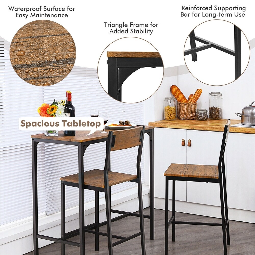 3 Pieces Black Bar Table Set with 2 Stools