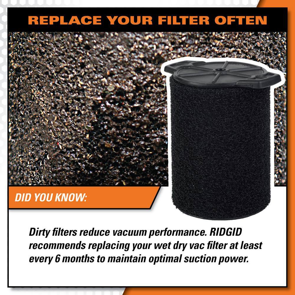 RIDGID Wet Application Foam Filter for Most 5 Gallon and Larger RIDGID WetDry Shop Vacuums VF7000