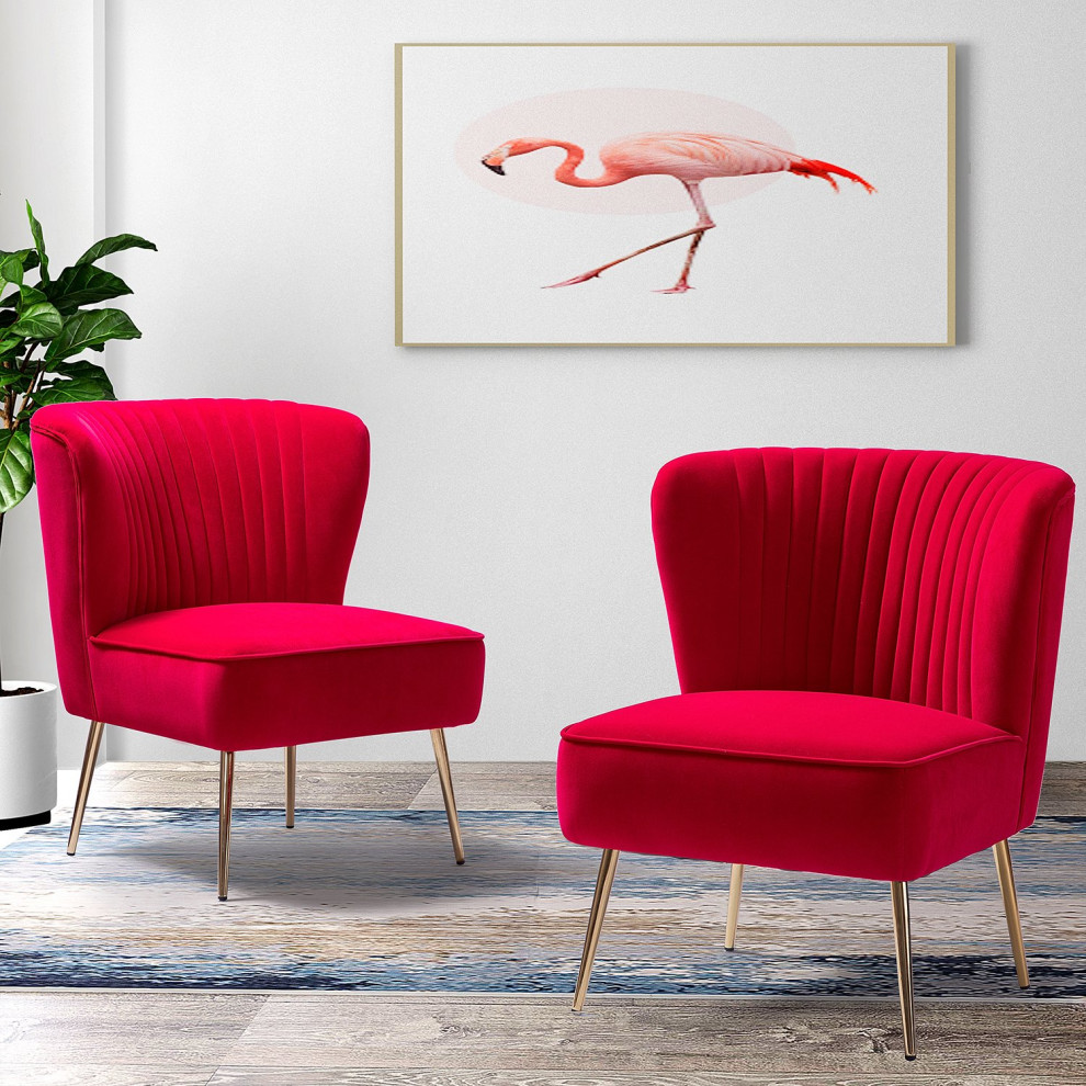 Set of 2 Accent Chair  Angled Legs With Velvet Seat  ampChanneled Back   Midcentury   Armchairs And Accent Chairs   by Decor Love  Houzz