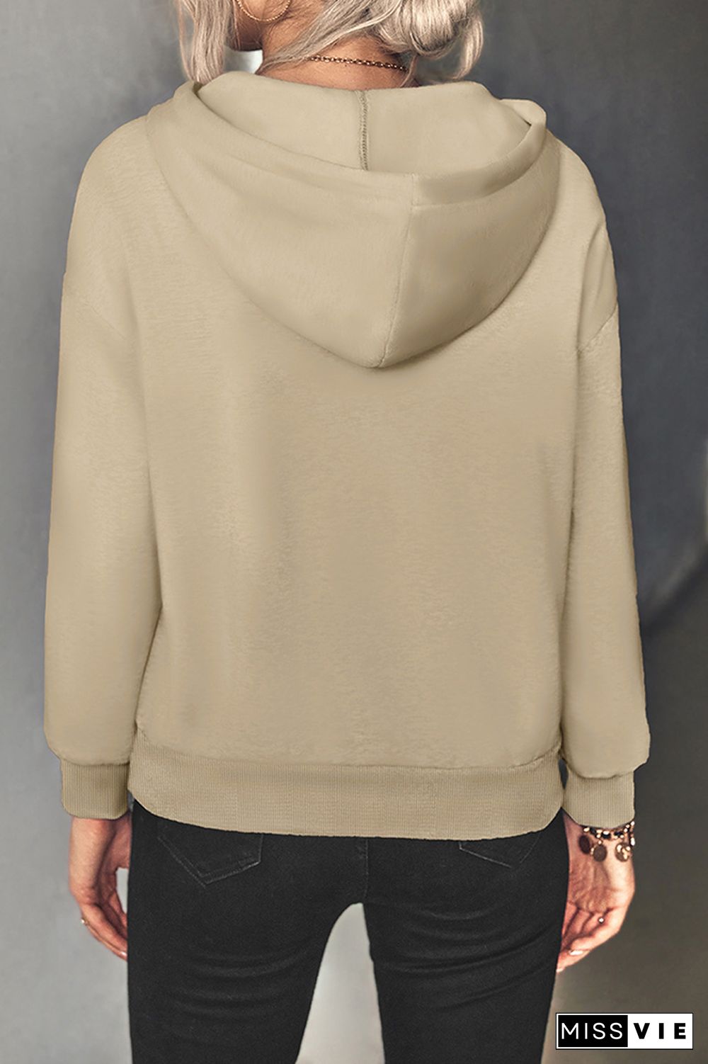 Plain Zipper Down Kangaroo Pocket Drawstring Hoodies