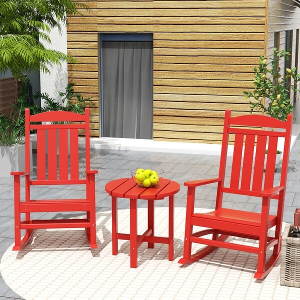 Polytrends Laguna Hdpe All Weather Outdoor Patio Rocking Chairs With Side Table (3Piece Set)