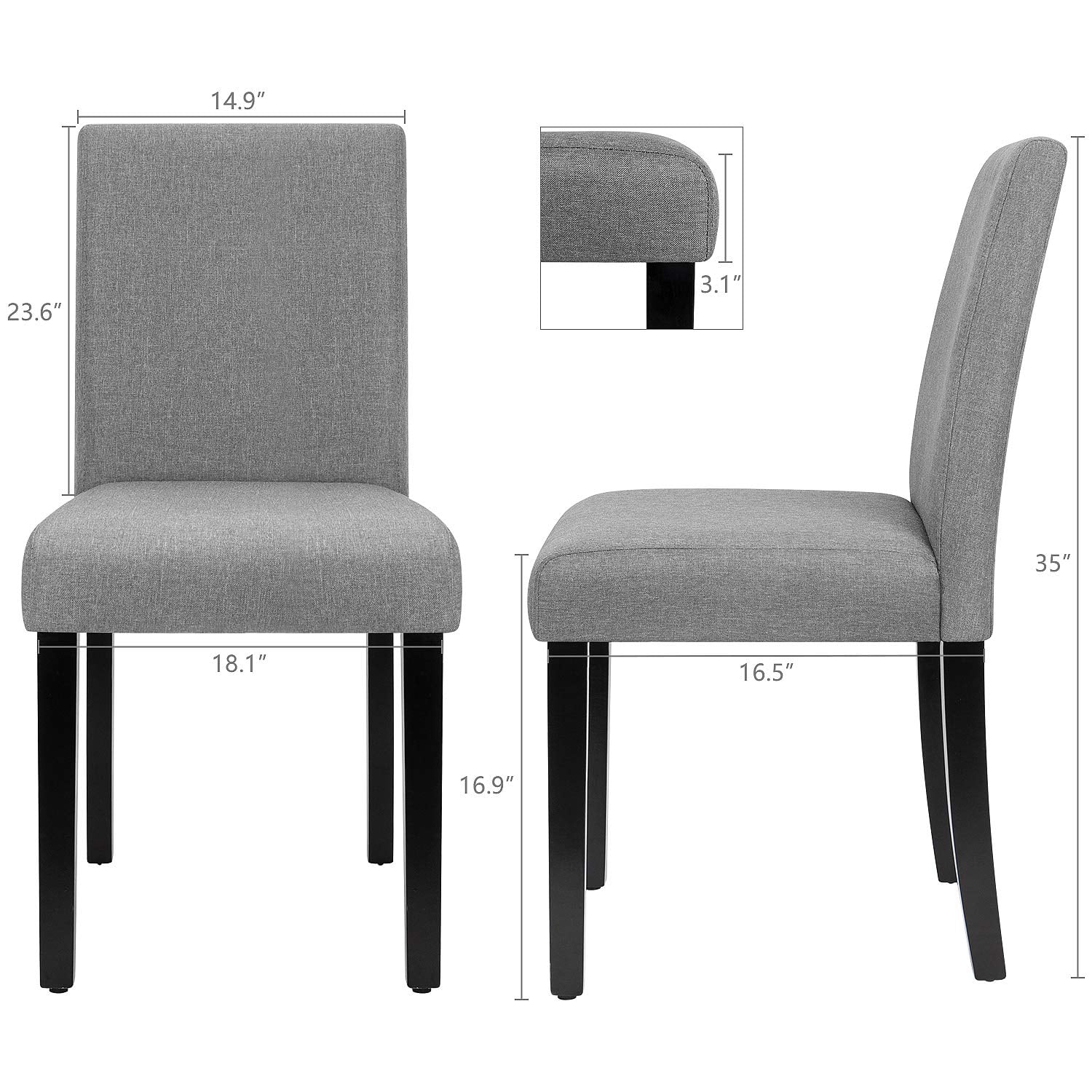 Lacoo Dining Chairs Modern Upholstered Set of 4 Fabric Dining Chairs with Wood Legs， Gray