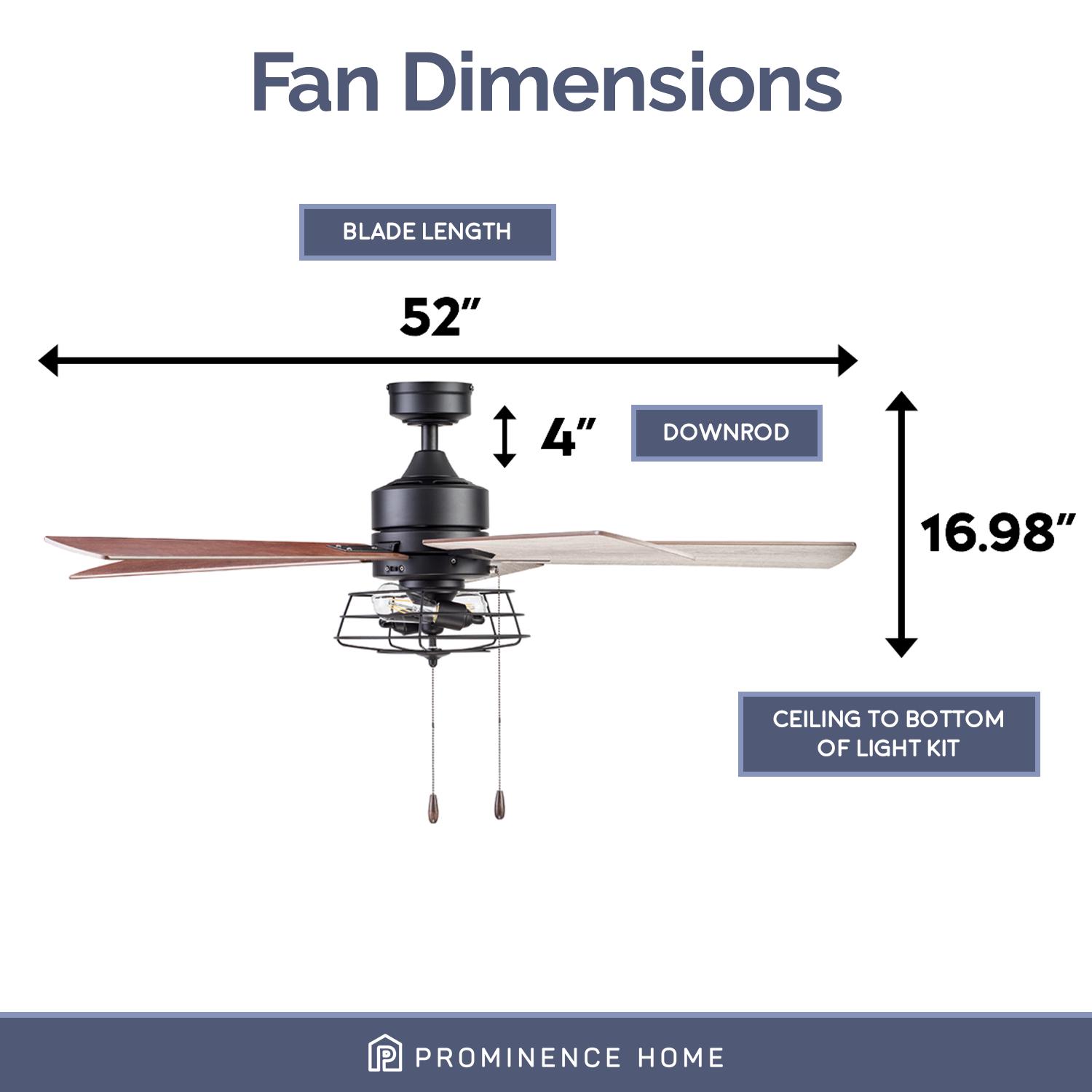 Prominence Home Marshall 52 Matte Black Ceiling Fan， 5 Blade， Pull Chain