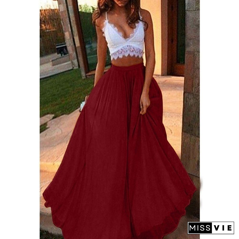 Summer Women High Waist Skirt Plus Size Elastic Waist Big Swing Long Dress Fashion Boho Loose Maxi Dresses