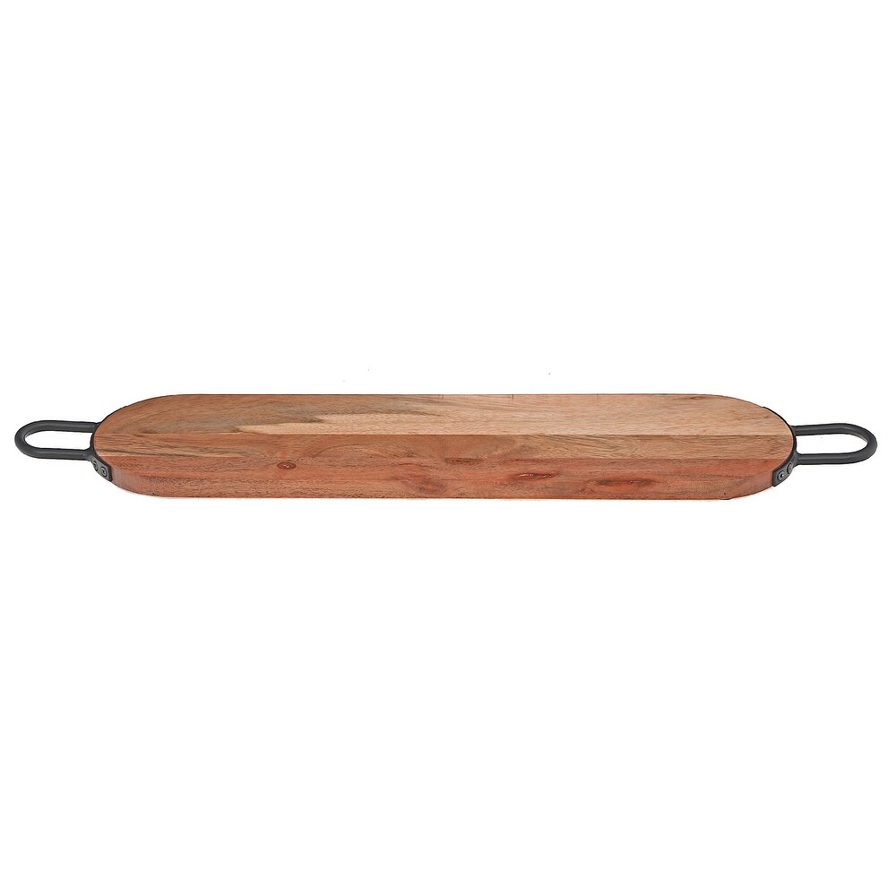 IH Casa Decor Natural Acacia Wood Oval Serving Board With Gunmetal Handles