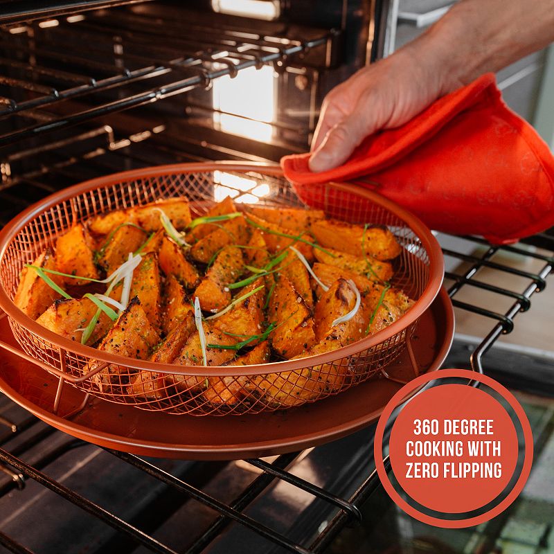 Chef Pomodoro Copper Crisper Tray， Deluxe Air Fry In Your Oven， 2-piece Set (round - Large)