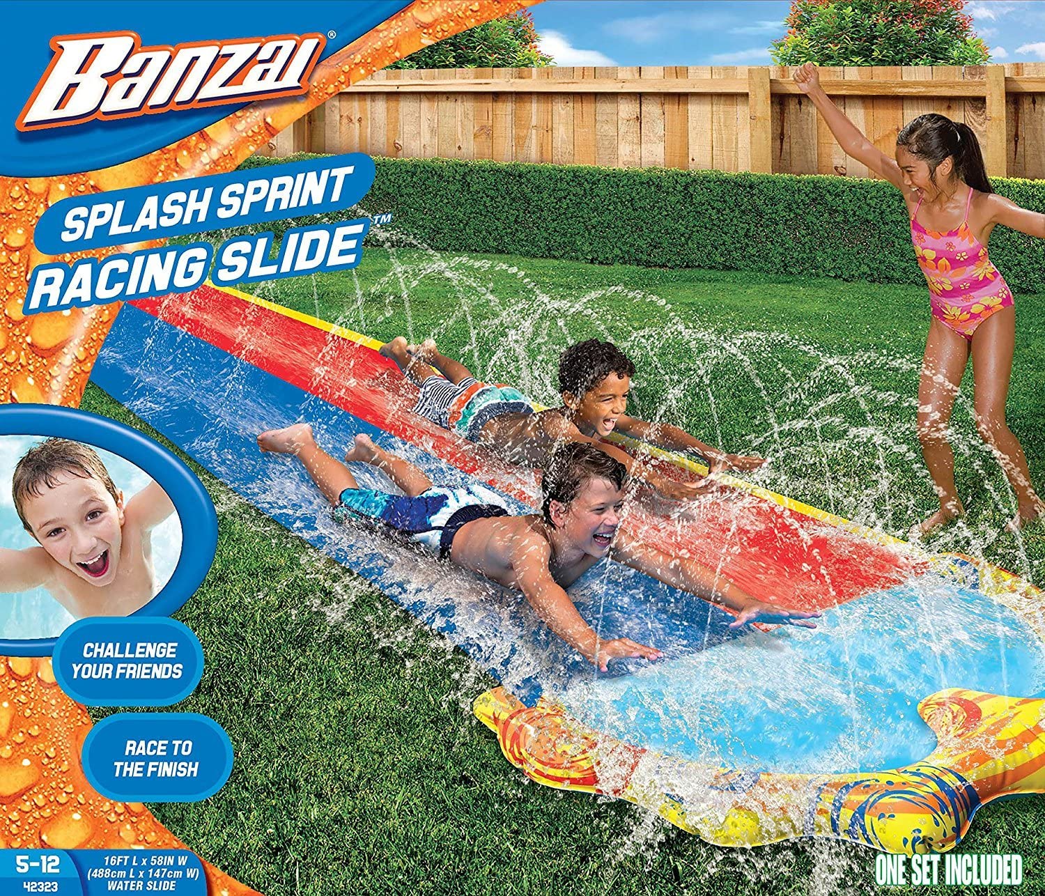 BANZAI 16ft x 58in Splash Sprint Racing Water Slide (Double Slide)