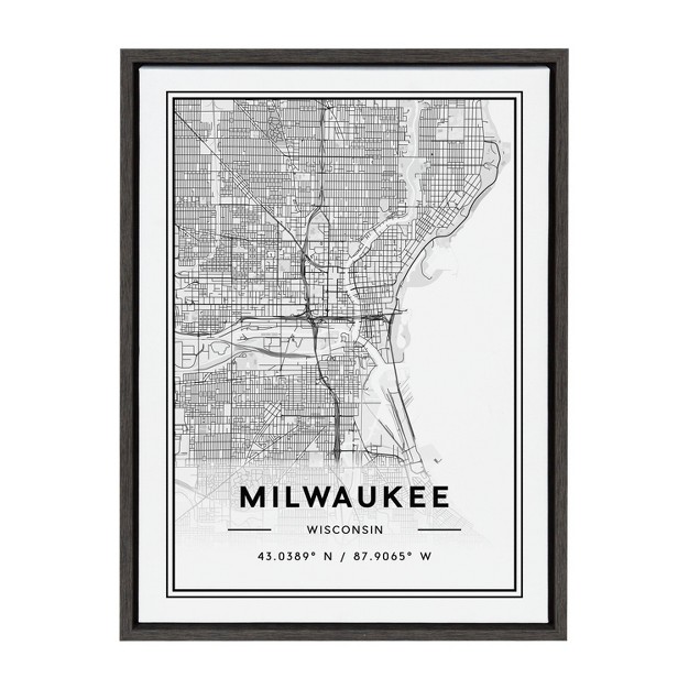 X 24 quot Sylvie Milwaukee Modern Map By Jake Goossen Framed Wall Canvas Gray Kate amp Laurel All Things Decor