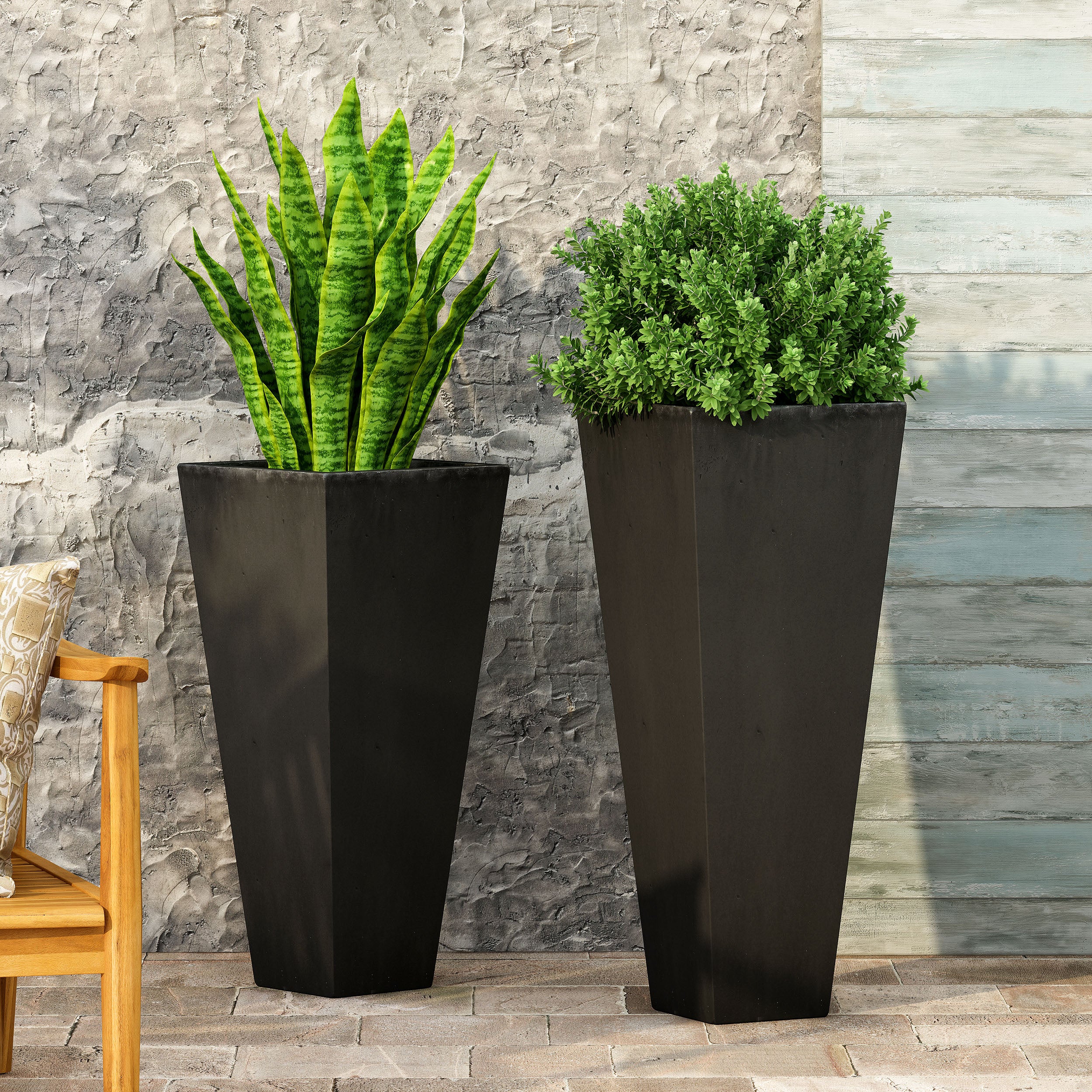 Fardeen Outdoor Modern Large and Medium Cast Stone Planter Set