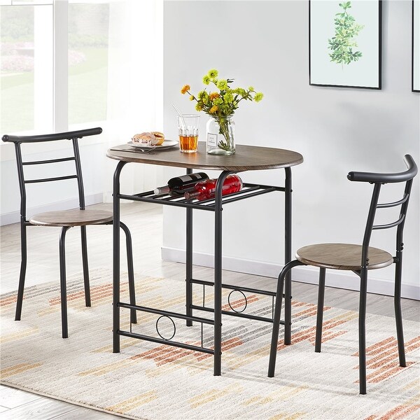 3pcs Wooden Dining Set with Round Table and Chairs， Drift Brown