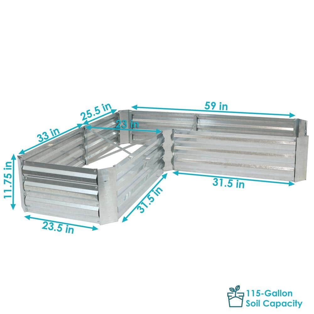 Sunnydaze Decor L-Shaped Silver Galvanized Steel Raised Garden Bed HB-785