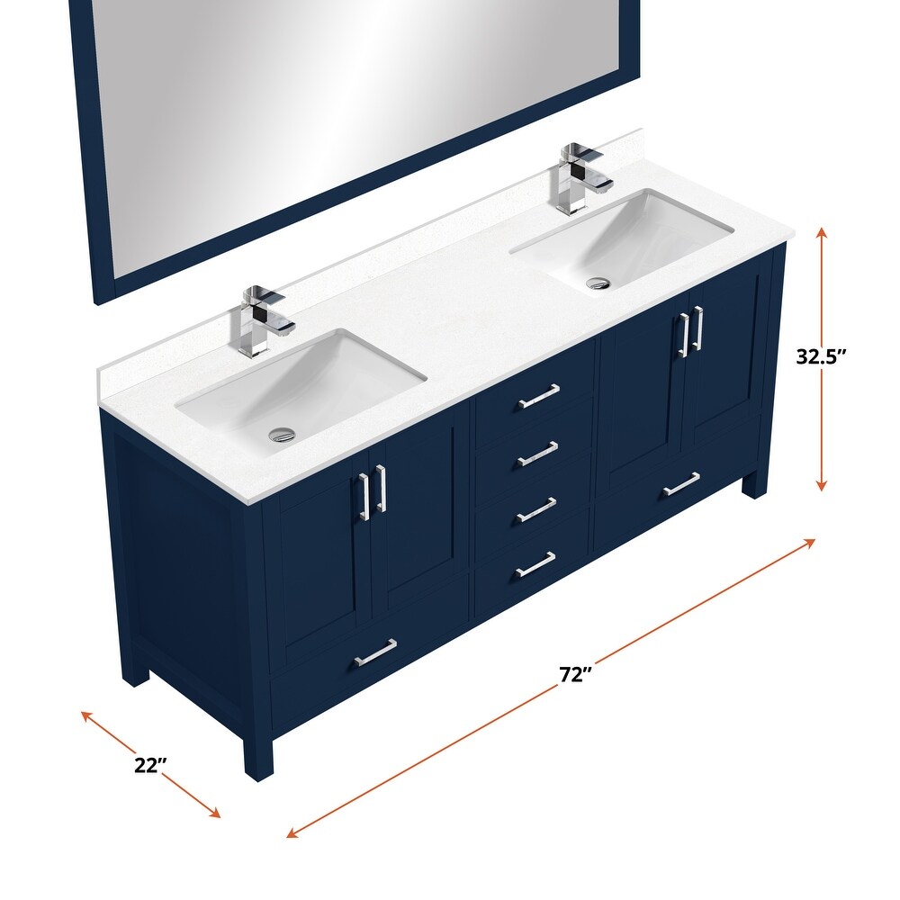 Jacques 72 in. W x 22 in. D Navy Blue Double Bath Vanity and White Quartz Top