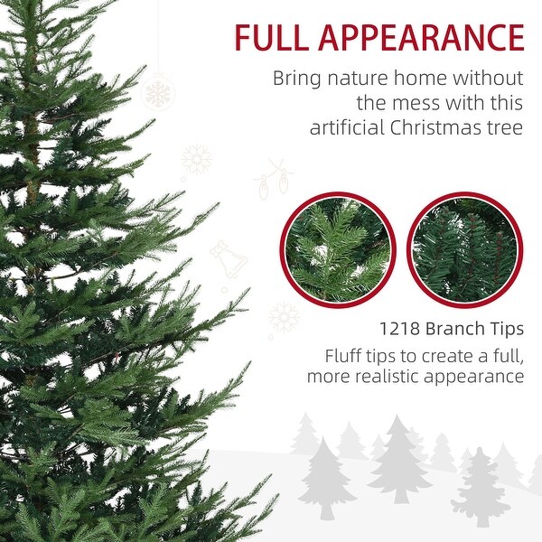 7.5 Foot Artificial Christmas Tree，Pine Hinged Xmas Tree with 1218 Realistic Branches，Steel Base，Auto Open，Green