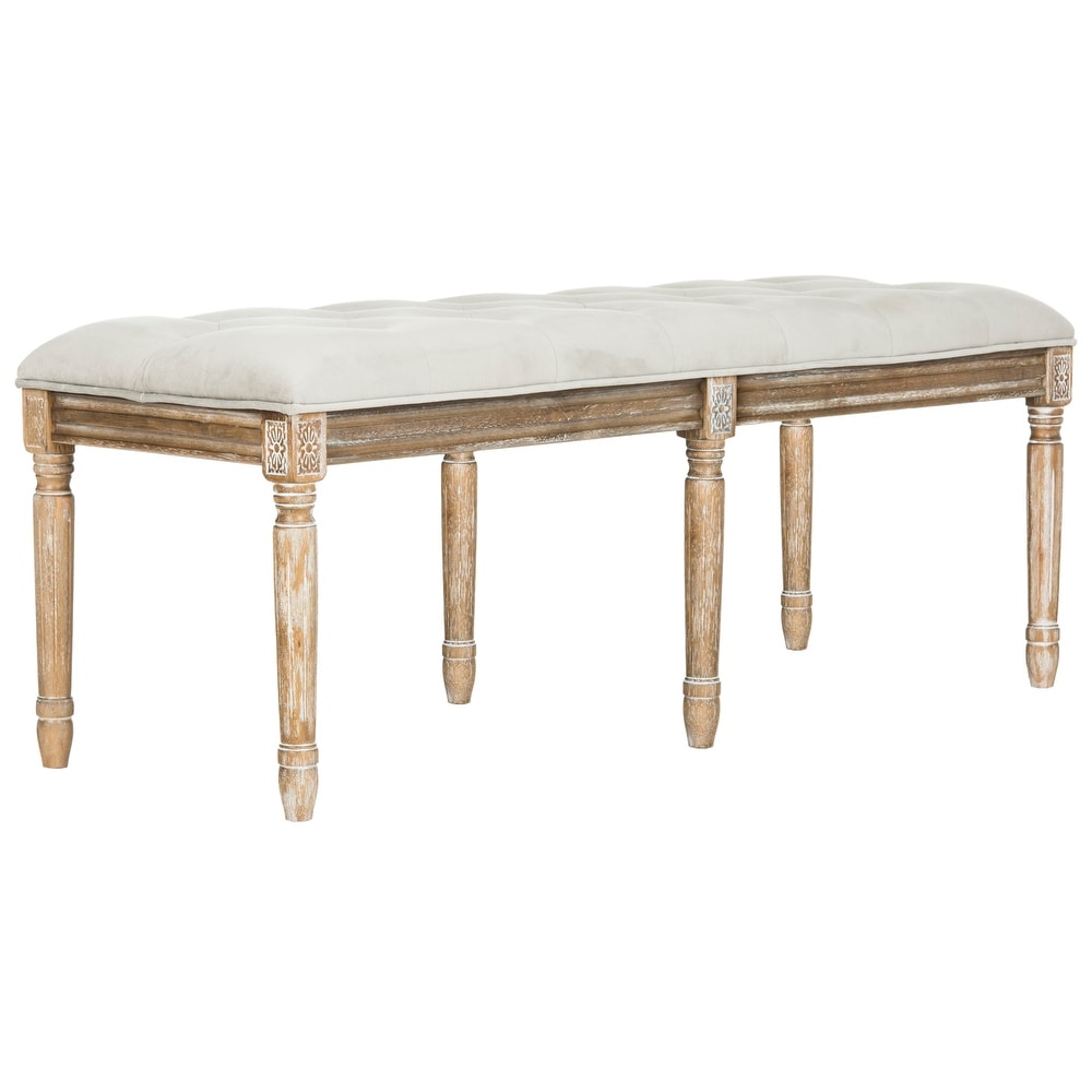 SAFAVIEH Rocha French Brasserie Tufted Rustic Wood Grey Bench   47.3\