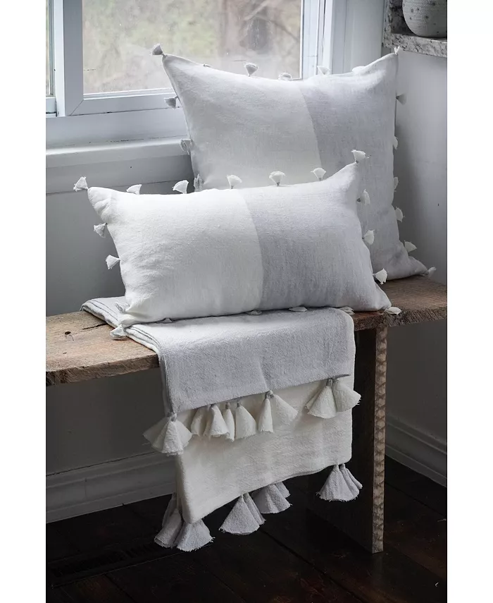 Anaya Home Light Grey Tassels Linen Down Lumbar Pillow