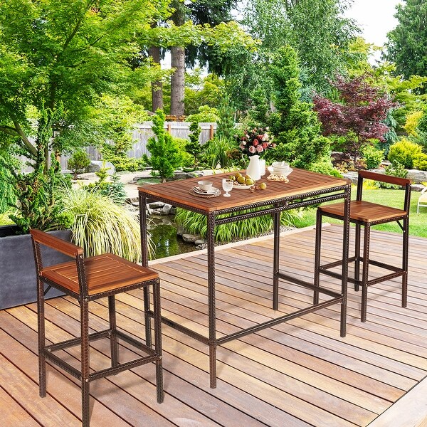 Gymax 3PCS Patio Bar Set Dining Set Outdoor Furniture Set w/ Wooden