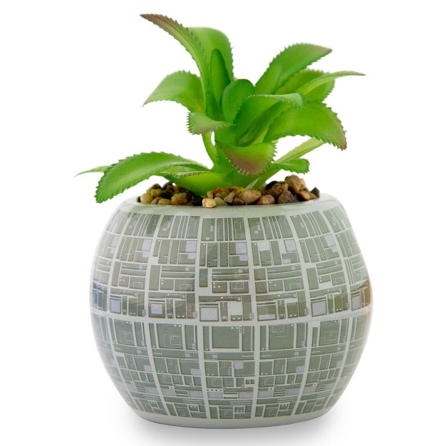 Silver Buffalo Star Wars Death Star 3 inch Ceramic Mini Planter With Artificial Succulent