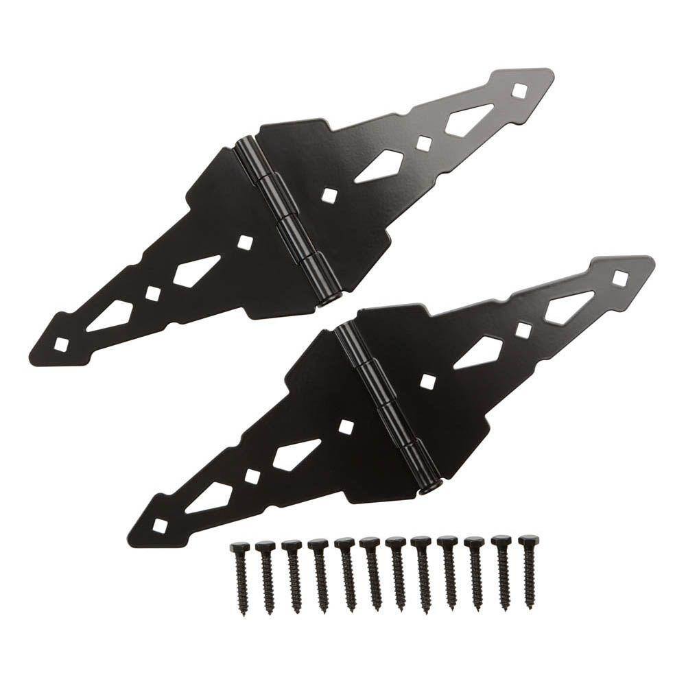 Everbilt 8 in. x 5-12 in. Black Heavy-Duty Decorative Strap Hinges (2-Pack) 18105