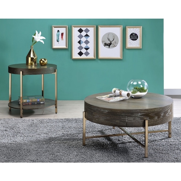 Metal Frame Coffee Table in Dark Oak and Champagne Finish