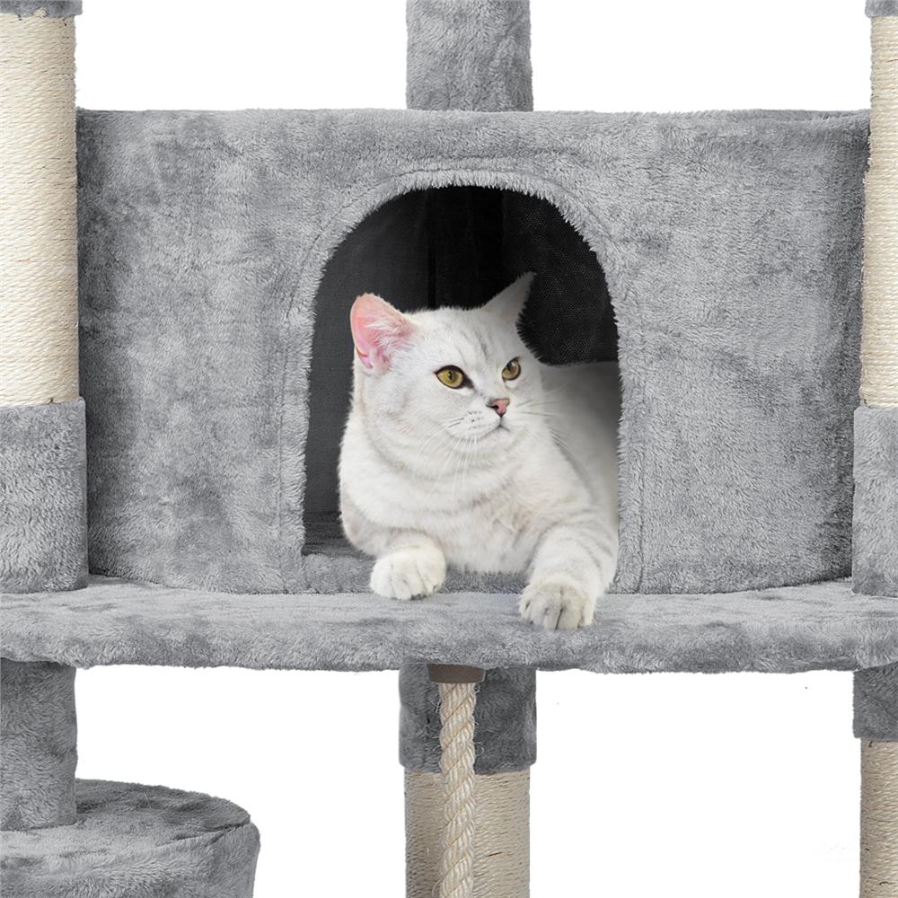 Topeakmart 798221 Multilevel Cat Tree Condo with Basket and Scratching Posts and Ramp Light Gray  Crowdfused